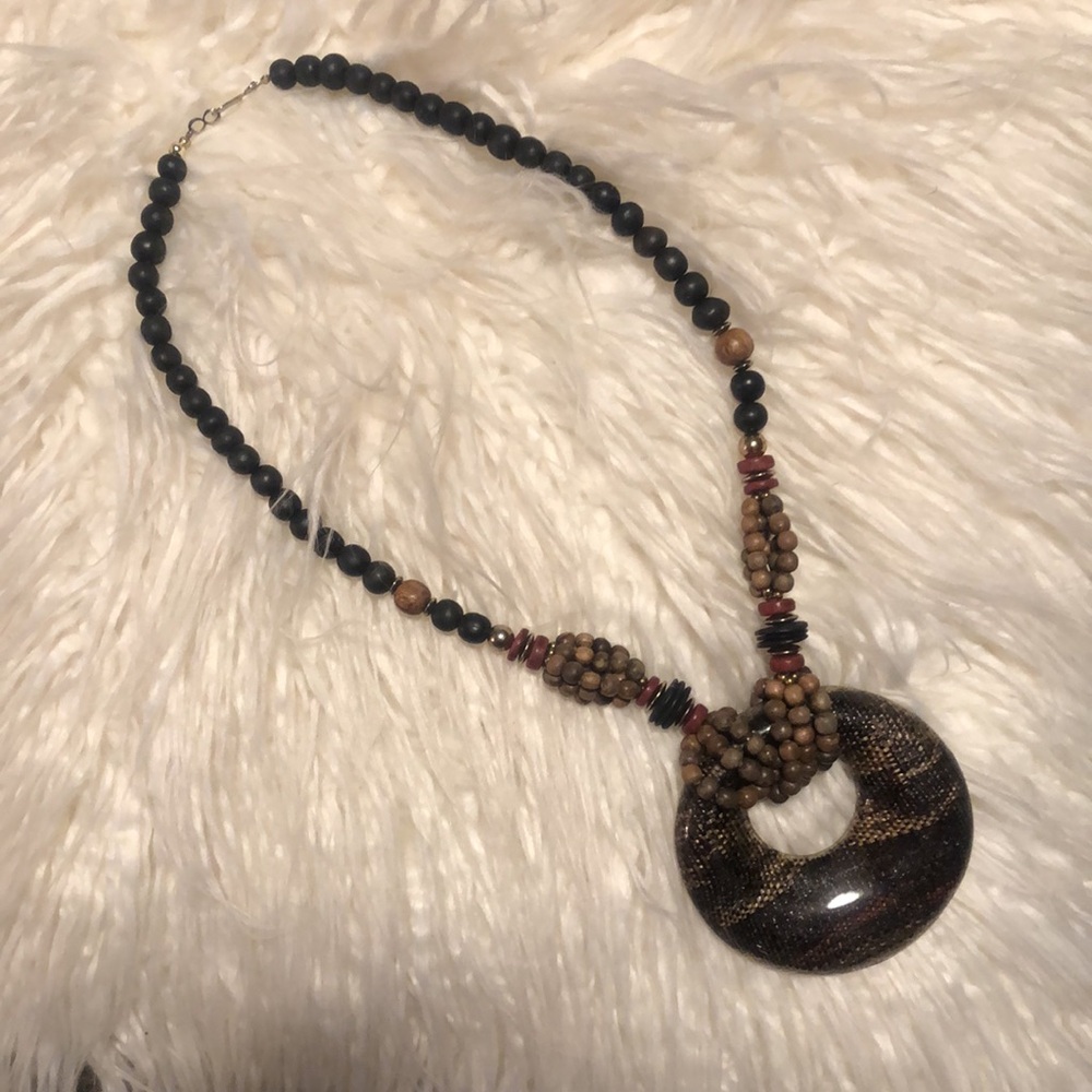 Bohemian Beaded Necklace with Circular Pendant